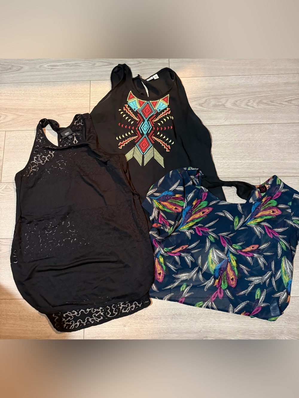 Women’s Black Embroidered Tank Top with Multicolor Geometric Detail
